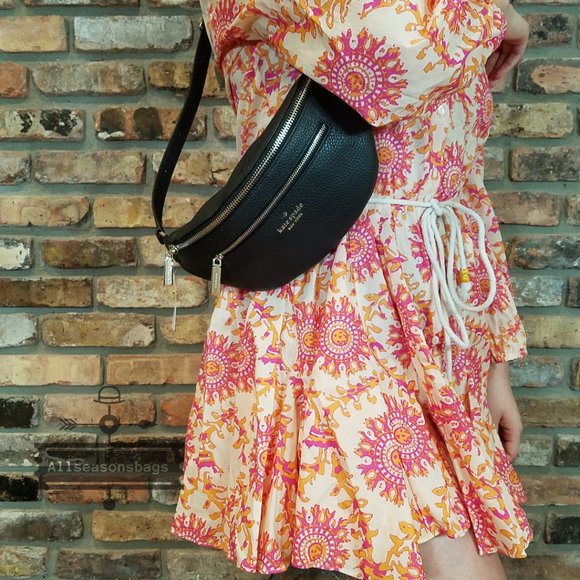 LEATHER Kate Spade Leila Belt Bag Black Zipper Fanny BAG - Picture 5 of 9